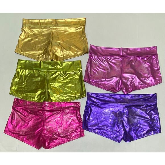 New Lot of 5 Metallic Shiny Low Rise Booty Shorts Medium Rave Dancer Pink Gold - Picture 2 of 5